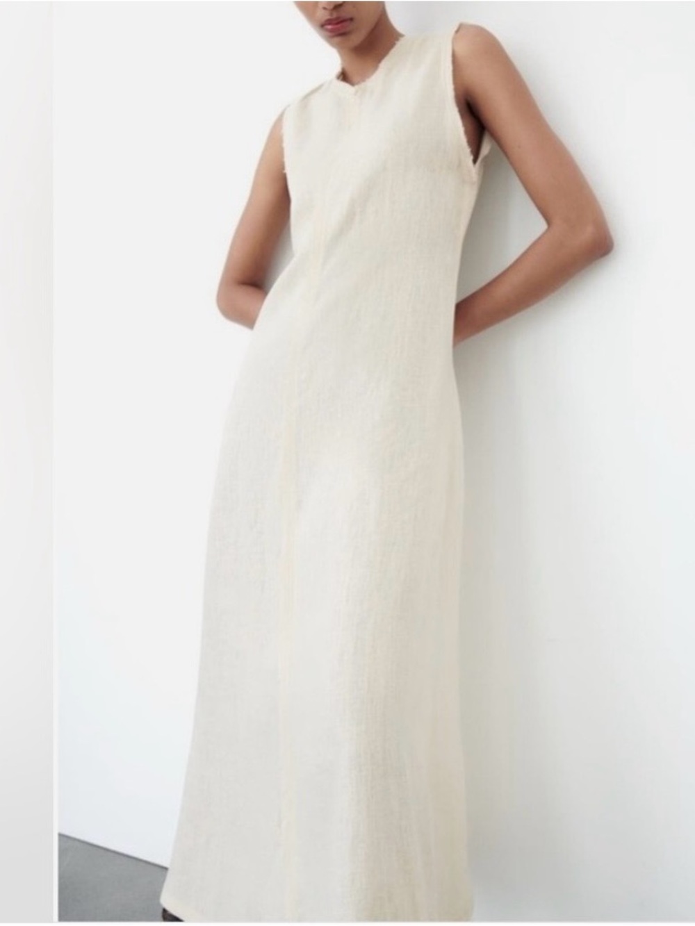 Zara Sleeveless Cream Maxi Dress - Clean Minimal Silhouette